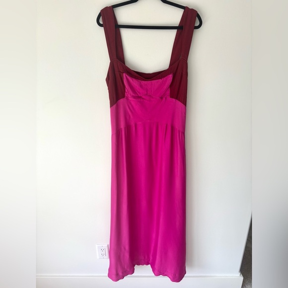 Maeve Sleeveless Seamed Slip Midi Dress Pink Satin Feminine Anthropologie - Picture 3 of 13